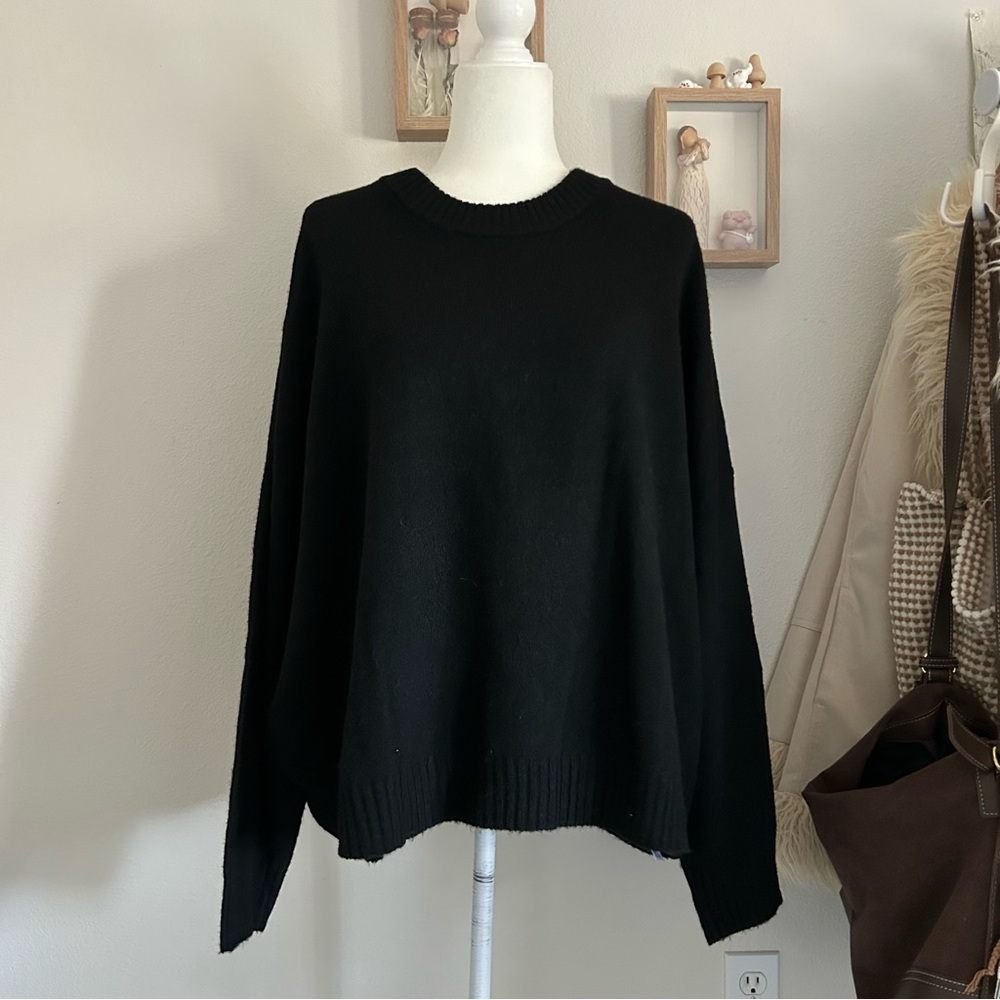 NWT Free Assembly Sweater in Black Recycled Materials Soft Long Sleeve Crew Mock